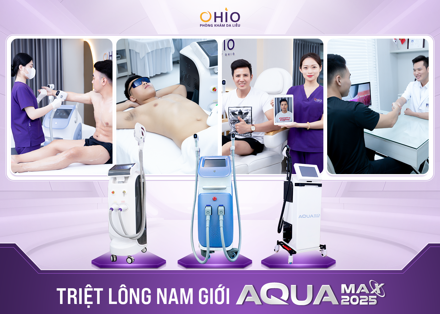 Triệt lông cho Nam TP.HCM tại Thẩm mỹ OHIO được cấp phép của Sở Y tế - Phòng khám da liễu OHIO Tổ hợp công nghệ triệt lông Aqua Max